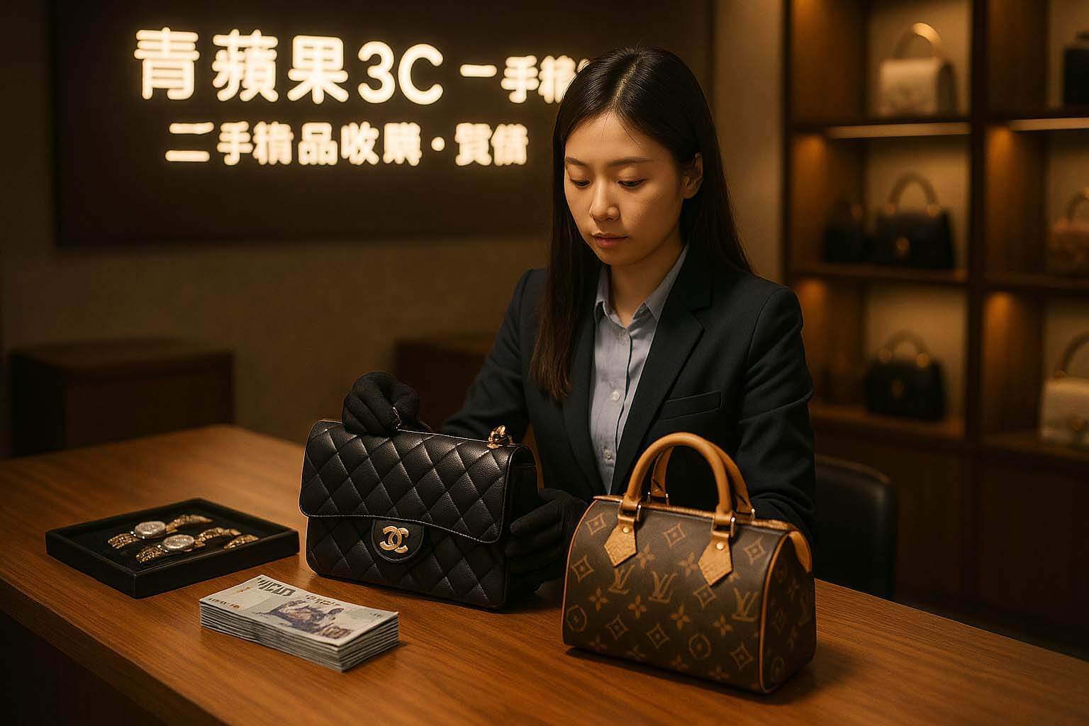 青蘋果3C Huishou.tw 女店員鑑定名牌包與手錶實景・二手精品估價現場